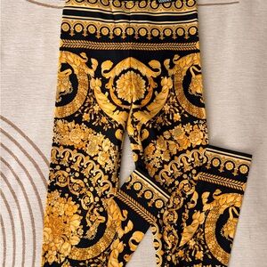 Versace Black and Gold Floral Leggings